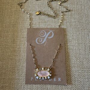 Plunder Gold Necklace with Pink Pearl and Crystal Pendant